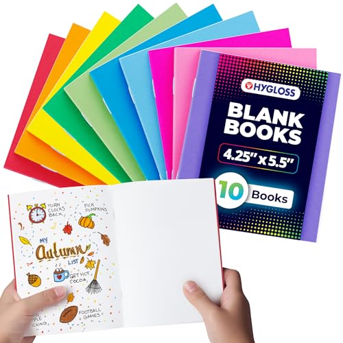 Hygloss Blank Books - Bulk 10 Pack – 4.25" x 5.5" A6 Assorted Colors – Paperback Blank Books for Kids to Write Stories, Doodle Art – Plain Drawing Sketchbook, Unlined Journal, Notebook Without Lines - color: Assorted Colors, style: 10 Books