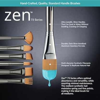 Royal & Langnickel Zen 5pc Standard Handle Brush Set, Includes - Oval Wash, Angular, Round, Chisel & Liner Brushes