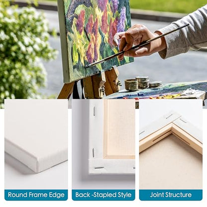Bianyo 9x12 Inch Stretched Canvas for Painting – 8 Pack, 100% Cotton, Triple Primed & Acid-Free, Heavy-Duty Wood Frame, Blank Canvas for Acrylic, Oil, Watercolor & Mixed Media
