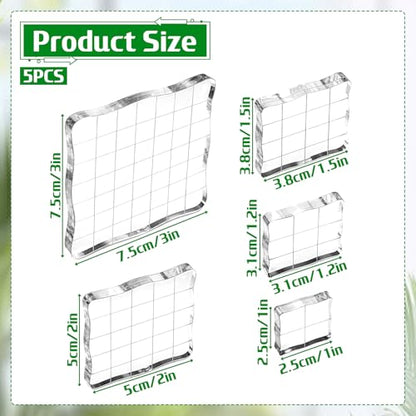 Acrylic Stamp Blocks, 5 Pieces Clear Stamping Blocks Tools with Grid Lines Assorted Sizes Stamping Tool for DIY Crafts, Card Making, Scrapbooking