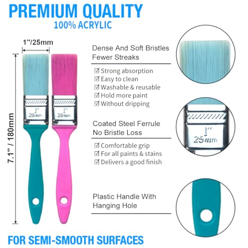 Great Andrew 12 PCS Small Paint Brushes1 Inch, Paint Brush for Painting Acrylic Oil Crafts DIY, Paint Brushes for Walls,Touch Up,Trim Painting Supplies - size: 12 pcs, 1-in, Flat