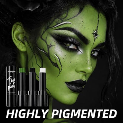 Black White Green Face Paint Sticks Waterproof Eye Black Smooth Smudge-proof Body Paint High Pigment for Sports Event Halloween SFX Makeup Forest Creature Goblin and Nature Themed Looks - color: Black White Green