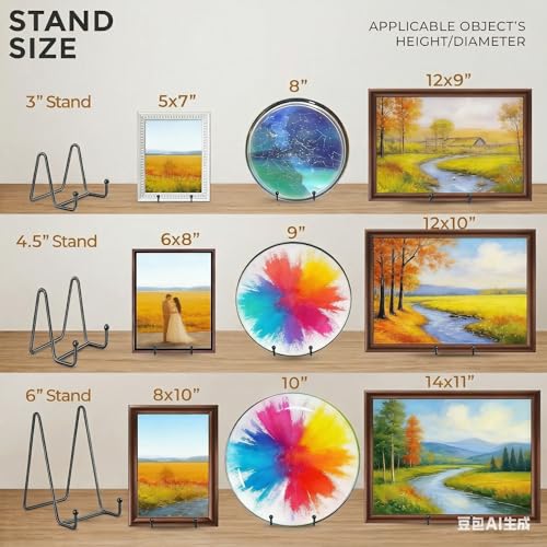 Hoewina 3 Pack 6 Inch Plate Stands for Display, Metal Picture Frame Stand, Black Decorative Small Easels for Display, Picture Holder Stand for Book , Photo and Platter, Plaques, Tabletop Art - size: 6IN