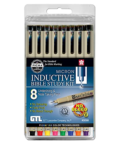 G.T. Luscombe Company, Inc. Pigma Micron 01 Fine & 05 Medium Point Inductive Bible Study Pen Kit | No Bleed Pigmented Ink (Set of 8) - style: Set of 8