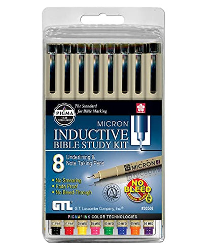 G.T. Luscombe Company, Inc. Pigma Micron 01 Fine & 05 Medium Point Inductive Bible Study Pen Kit | No Bleed Pigmented Ink (Set of 8) - style: Set of 8