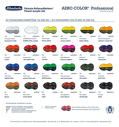 Schmincke - AERO COLOR Professional plastic case, 37 x 28 ml fine liquid acrylic colors + AERO CLEAN RAPID, 81 136 097, airbrush, acrylic painting, mixed media, acrylic ink. - size: 35.03 Fl Oz (Pack of 1)