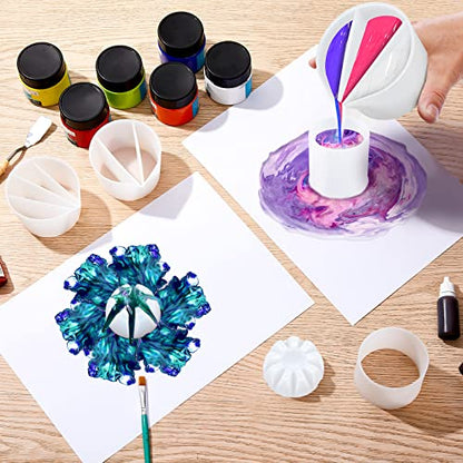 Baderke 7 Pcs Paint Pouring Supplies Multi Channel Split Cups for Paint Pouring Acrylic Flower Open Tool Supplies for Fluid Art DIY Making Resin Acrylic Drawing Accessories, White