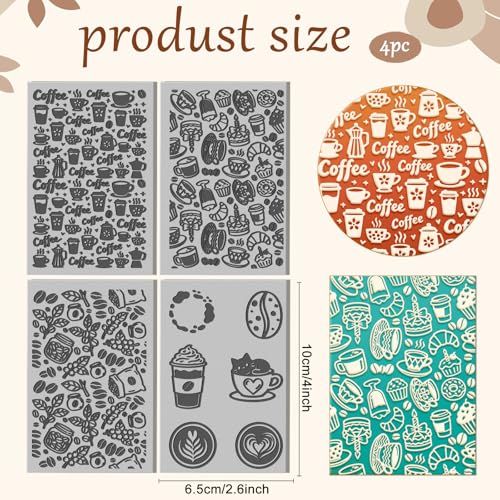 4 Sheets Coffee Pattern Clay Texture Mat Coffee Beans Polymer Clay Texture Sheets DIY Tools for Pottery Earring Jewelry Making Stamp Engraving Machines, 3.9x2.6inch - color: Coffee Pattern