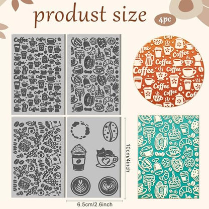 4 Sheets Coffee Pattern Clay Texture Mat Coffee Beans Polymer Clay Texture Sheets DIY Tools for Pottery Earring Jewelry Making Stamp Engraving Machines, 3.9x2.6inch - color: Coffee Pattern