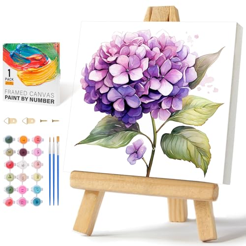 Framed Paint by Numbers Kit for Adults Beginners & Kids Ages 8-12, Flowers Acrylic Easy Paint by Number with Frame, Watercolor Paint by Number Kits on Canvas Framed (10 * 10 Inch, without Easel) - color: BOP1PF19, size: 10 x 10 Inch