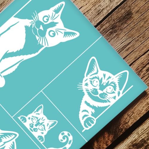 2 Sheets Cat Silk Screen Stencils, Interesting Cats Painting Stencils Templates Reusable Self-Adhesive Silk Screen Printing for Wall Border Wood Fabric Home Craft Decor - style: Interesting Cats