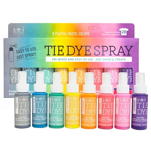 SEI 8 Pack Playful Pastel Tie Dye Spray Kit, Tye Dye Kits for Large Groups, Pre-Mixed Water Based Fabric Dye, Spray Bottle Included, Spray Paint for Clothes - color: Playful Pastel 8 Pack