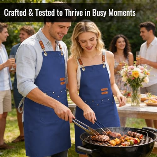 Aoomzoon Durable Kitchen Apron,Multifunctional Chef Aprons for Women & Men with Pockets for Cooking Baking & Daily Use - color: Blue