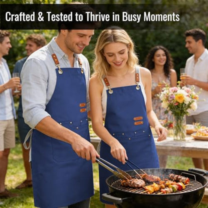 Aoomzoon Durable Kitchen Apron,Multifunctional Chef Aprons for Women & Men with Pockets for Cooking Baking & Daily Use - color: Blue