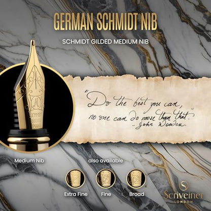 Scriveiner Silver Chrome Fountain Pen - Stunning Luxury Pen, Real Gold Finish Schmidt Gilded Nib (Medium), Best Pen Gift Set for Men & Women, Professional, Executive Office, Nice Pens - color: 10. Silver Chrome with Gold, style: Medium Nib