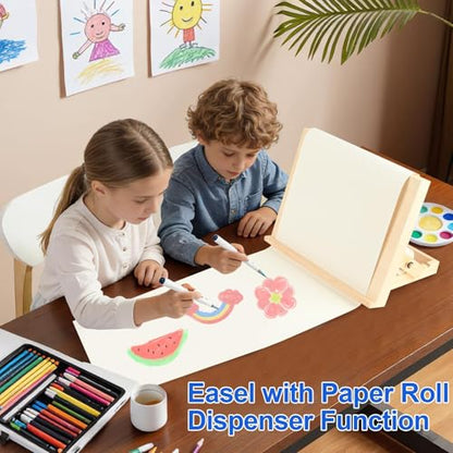Kids Tabletop Art Easel with Paper Roll Dispenser | Adjustable Portable Desk & Table Top Painting Drawing Stand (13.8" x 11.4", Without Paper Roll)