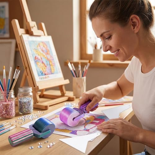 PASDUCHAS 2 Pack Diamond Art Roller Straightener, DIY Rhinestone Painting Accessories with 2 Pcs Diamond-Paint Art Aligning Tools