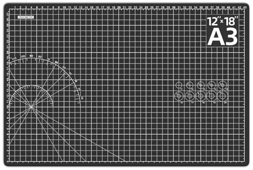 DIYSELF Cutting Mat 12in×18in, Cutting Mats for Crafts, Self Healing Cutting Mat A3, Fabric Cutting Mats Double Side for Sewing, Quilting, Craft Mat for Desktop, Matting & Mounting Materials - color: Black, size: 18"L x 12"W