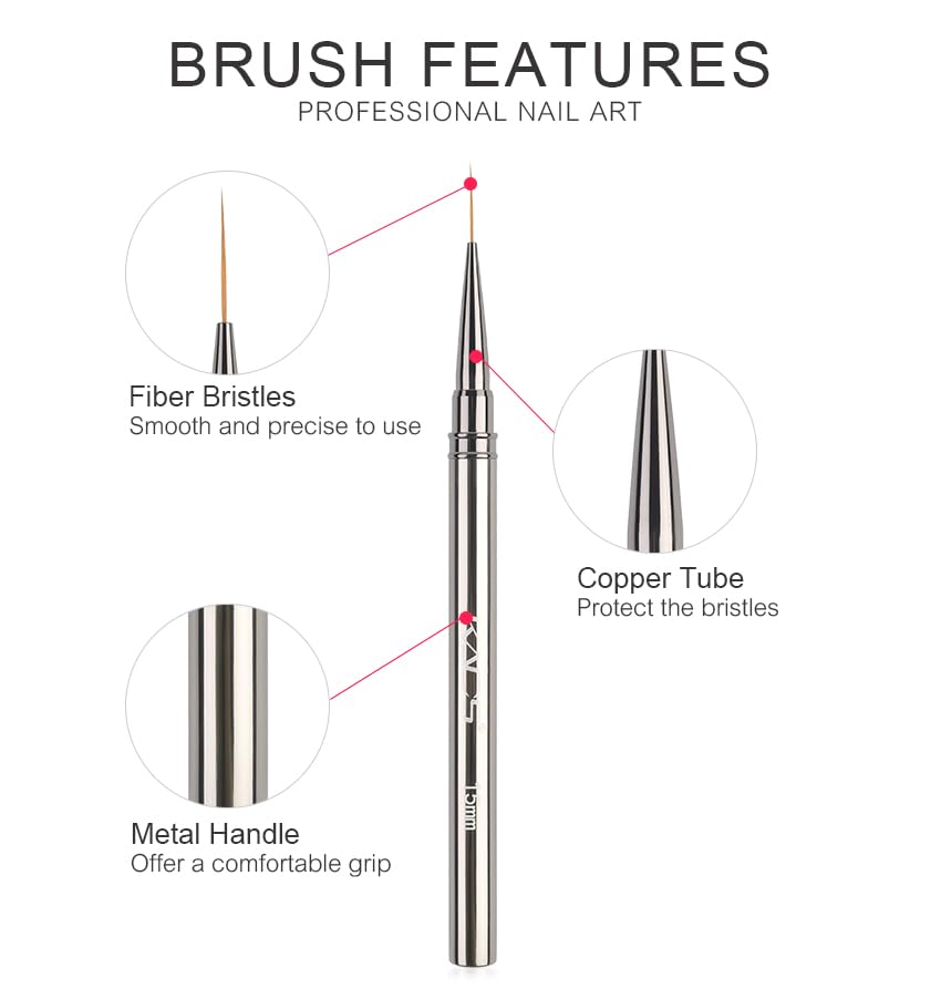 KADS Fine Liner Nail Brush Metal Handle Nail Painting Design Brush Drawing Pen 6mm 9mm 12mm 15mm 18mm (9mm) - color: 9mm (Single)