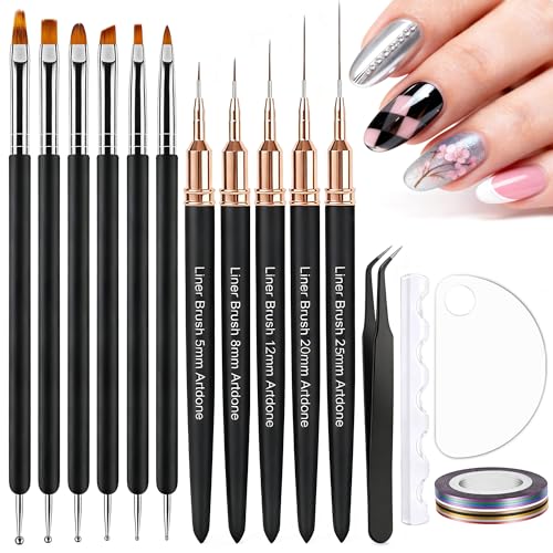 Artdone Nail Striping Tape Lines Kit With Nail Art Pens Liner Brushes | Dotting Tools For Gel Polish Small Detail Drawing Design Paint