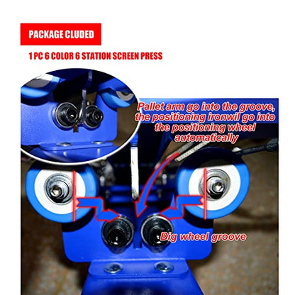 Tianiuseen 6 Color 6 Station Screen Printing Kit Screen Printer Silk Printing Press Equipment Material Screen Printing Flash Dryer for T-Shirt DIY