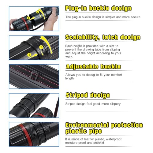 DEWEL 2Pcs Poster Tube Extends from 30" to 51", Waterproof Telescoping Plastic Art Tube for Poster Art Document Blueprint Fishing Rod, Light Resistant with Carrying Strap(Black XL Size) - color: Black (Striped), size: X-Large