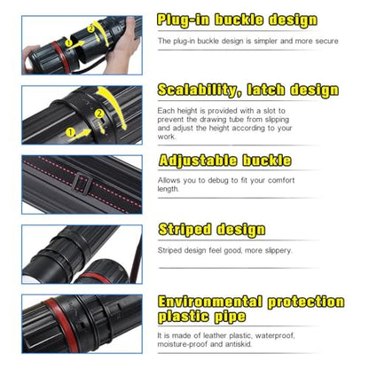 DEWEL 2Pcs Poster Tube Extends from 30" to 51", Waterproof Telescoping Plastic Art Tube for Poster Art Document Blueprint Fishing Rod, Light Resistant with Carrying Strap(Black XL Size) - color: Black (Striped), size: X-Large