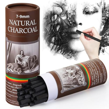 Gueevin 25 Pcs Willow Charcoal Sticks, Willow Charcoal, Artists, Beginners, Students, Perfect for Sketching, Drawing, Shading, and Fine Back to School Christmas Art Gifts (7-9mm) - size: 7-9mm