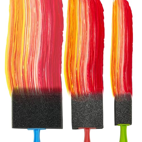 24Pcs Foam Paint Brushes, Coloful Plastic Handle Sponge Brushes for Painting, Paint Sponge -Lightweight&Durable -Premium Foam Brushes Set, Staining, Varnishes and DIY Craft Projects (1", 2" and 3") - color: Colorful