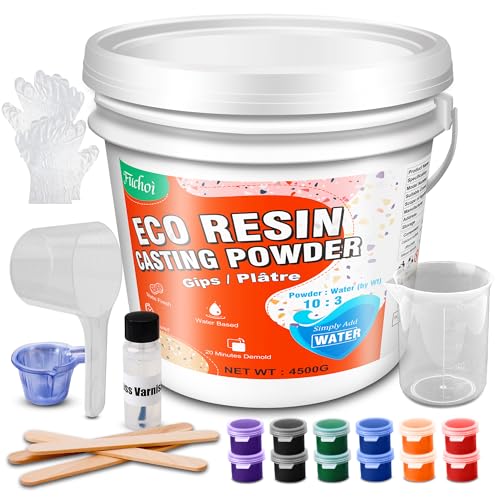 Eco Resin Casting Powders 4500g/10LB - Water Activated Plaster Powder, Easy Mixing & Self Leveling, Fast Cured 20~30 Minutes Demold, Resincrete Powder for DIY Crafts, Home Art, Sculpture & Molds