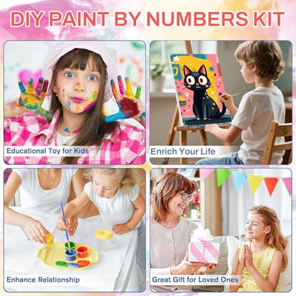 WEMEON Cat Paint by Numbers Kit for Kids with Frame and Easel, Easy Paint by Numbers Kits for Kids Ages 8-12, Small Painting by Number for Birthday Gift, Painting Party(8X12inch) - color: DAYH-0071-US(8X12inch)