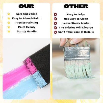 18 Pcs 1 Inch Foam Paint Brushes, Wood Handle Sponge Brushes Paint Sponges Set, Foam Brush for Painting, Wood Handle Sponge Brush for Staining, Painting Tools for Crafts, DIY Projects