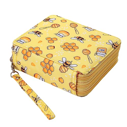 Portable Colored Printing Pattern Pencil Case Holds 72 pcs Pencils Bag Organizer with Handy Wrap Portable- Multilayer Holder for Watercolor Pens or Markers, Pencil Case Organizer for Artist - color: Bee