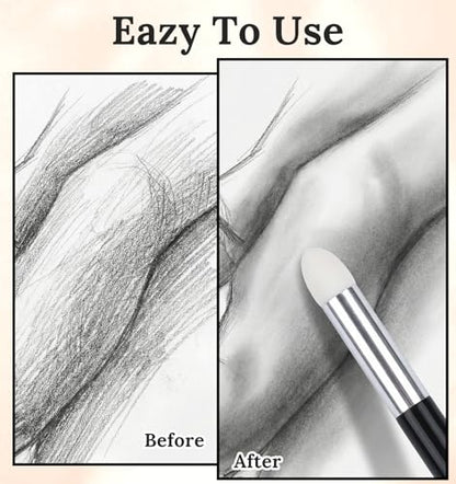 6 Pcs Oil Pastel Blending Tools, Reusable Washable Blending Stumps for Drawing Dual Tip Artist Sponge Pen Set for Sketch Shading, Smudging & Highlighting (Black & White)