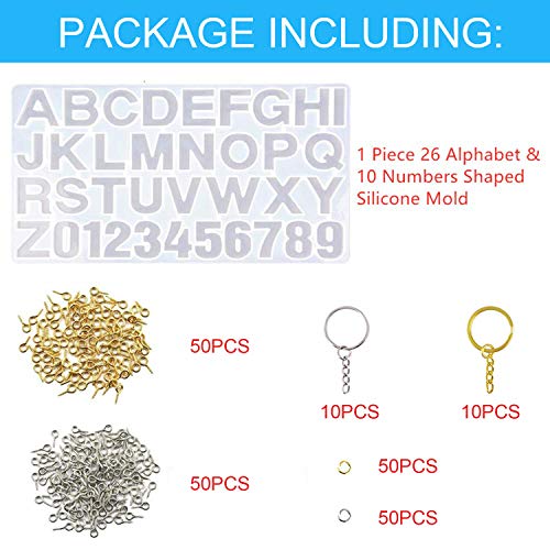 Anlan-angel 221 Pcs Reversed Alphabet Silicone Molds for Resin Letter Number Epoxy Casting Molds Keychain Making Kit with Key Ring Screw Eye Pins O Ring for Resin Crafts - color: Reversed Letter Mold