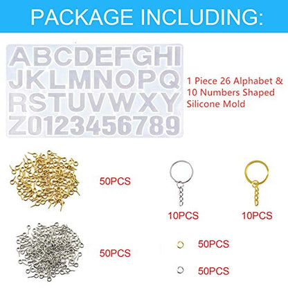 Anlan-angel 221 Pcs Reversed Alphabet Silicone Molds for Resin Letter Number Epoxy Casting Molds Keychain Making Kit with Key Ring Screw Eye Pins O Ring for Resin Crafts - color: Reversed Letter Mold