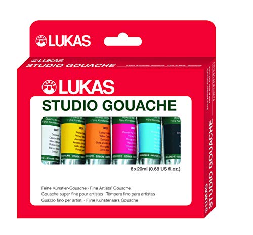 Lukas Studio Artist Gouache Paint Set - Professional Introductory Kit of 6 High Pigment Matte Finish Opaque Watercolors in 20 ml Tubes