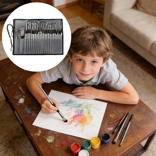 24 Pieces Professional Paint Brush Set for Acrylic Oil Watercolor Gouache Painting, Nylon Bristles, Ergonomic Handles