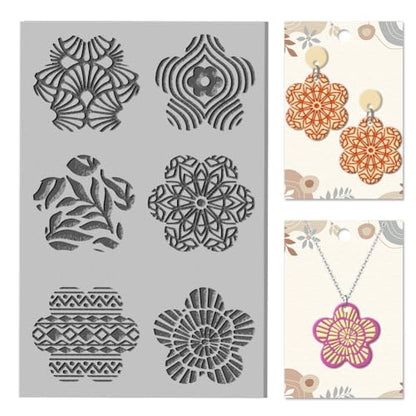 CHGCRAFT Artistic Flowers Clay Texture Mat Mandala Polymer Clay Molds DIY Clay Texture Tools for Clay Pottery Earring Jewelry Making Stamp Engraving Machines, Flower, 3.9x2.6inch - style: Mandala Pattern