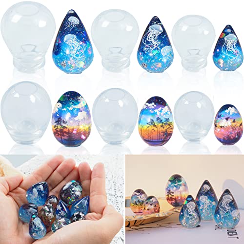 6 PCS Mini High Transparency Egg and Waterdrop Shaped Silicone Molds, Clear Egg Waterdrop Resin Moulds, Spheroid Pendant Epoxy Mold for UV Resin Crafts, DIY Jewelry Making