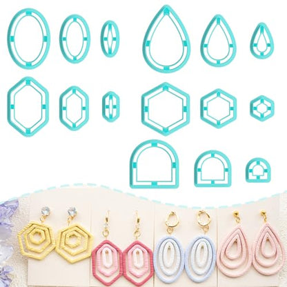 Tainsky Organic Shapes Clay Cutters for Polymer Clay Jewelry, 15 Shapes Basic Shapes Polymer Clay Cutters for Earrings - color: Basic-B