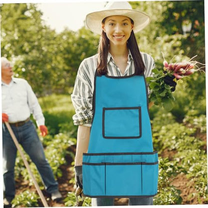 ORFOFE Gardening Apron with Multi-pocket Tool Storage Sleeveless Work Apron for Men and Women Sky-blue Artist and Garden Toolkit Protector for Clean Clothes