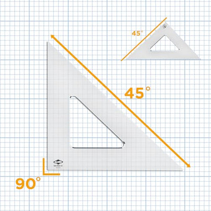 ALVIN - Smoke-Tint Acrylic Triangle Ruler, Multipurpose Tool for Drafting, Design, and Architecture, Great for Machining and Woodworking (8" 45/90 Degree) - size: 8", style: 45/90 Degree