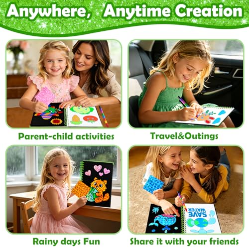 FUNNYB&G Foil Art Craft Kit for Kids 4-10 Years Old: Mess-Free & No-Glue, Create 16 Sparkly Going Green Pictures – Perfect Travel Toy & Birthday Gift for Kids (Going Green) - style: Going Green