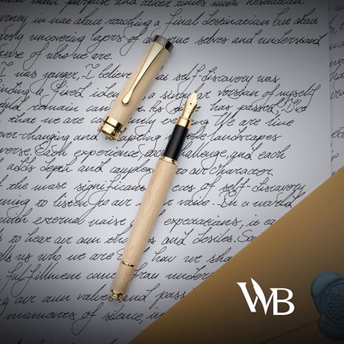Wordsworth & Black Calligraphy Pen Gift Set, Includes Ink Bottle, 6 Cartridges, Refill Converter, 6 Replacement Nibs, Luxury Bamboo, Journaling, Smooth Writing Pens [Maple Wood] - color: Maple Wood