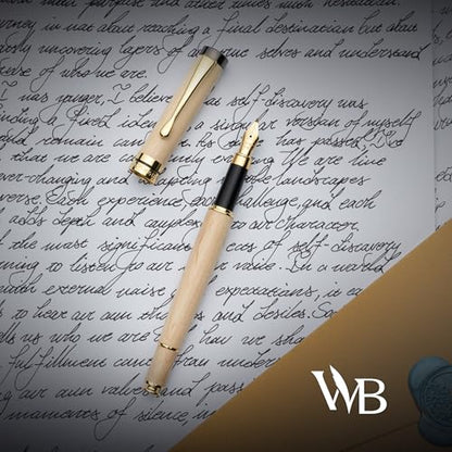 Wordsworth & Black Calligraphy Pen Gift Set, Includes Ink Bottle, 6 Cartridges, Refill Converter, 6 Replacement Nibs, Luxury Bamboo, Journaling, Smooth Writing Pens [Maple Wood] - color: Maple Wood