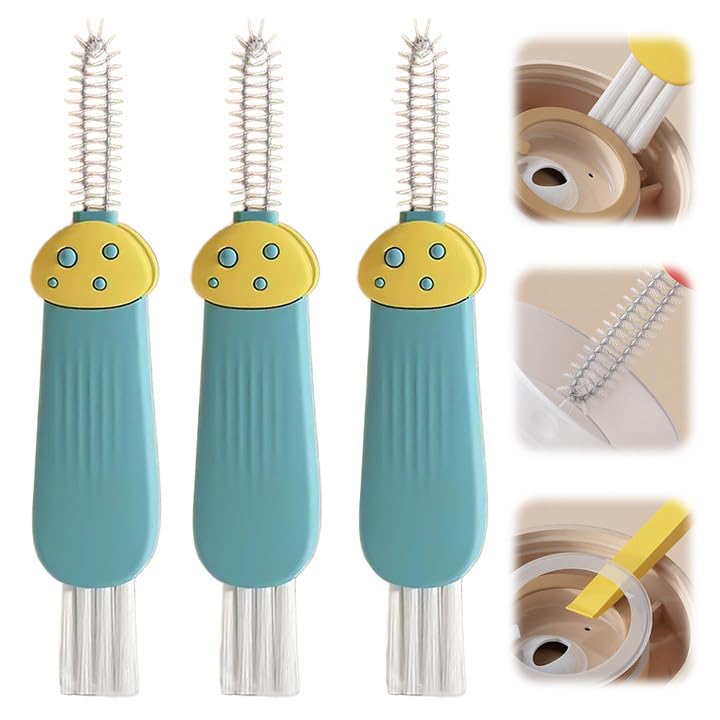 3 in 1 Cup Lid Cleaning Brush, 2025 New Multifunctional Cleaning Brush Crevice Cleaner Brush for Bottle Gap Tight Spaces, 3 in 1 Portable Cup Lid Cleaner with Brush (Blue) - color: Blue