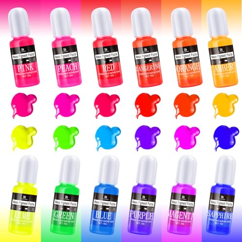 Neon Pigment Paste, 12 Colors Pigment Paste for Epoxy Resin, Opaque Resin Dye, Vibrant Color Easily Mix for Making Jewelry, Bath Bombs, Soap, Candles, Nail Art, Christmas Coasters Adult Hobby