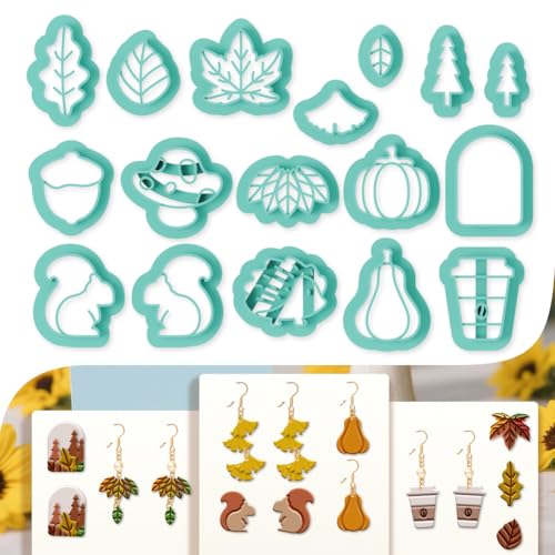 17Pcs Autumn Polymer Clay Cutters Maple Leaves Pumpkins Clay Earrings Cutters for Adults Polymer Jewelry Cutter for Earrings Making Birthday Party DIY Supplies - style: Autumn