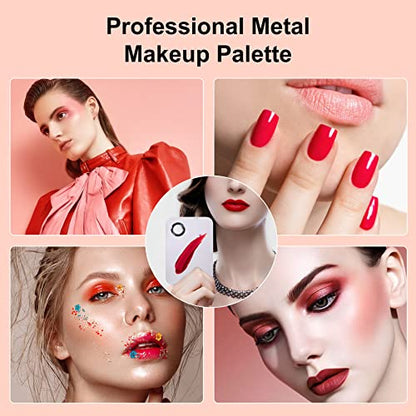 Stainless Steel Metal Makeup Palette with Spatula Artist Tool for Mixing Foundation Nail-Art, Cosmetic Makeup Palette, Makeup Plate, 6×4"/Silver/2pcs